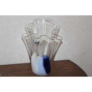 Alicja Glass Blue Clear and White Handkerchief Large Vase